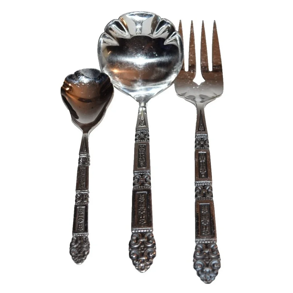 Oneida Community Coronation floral accent Sugar spoon ladle meat fork scroll